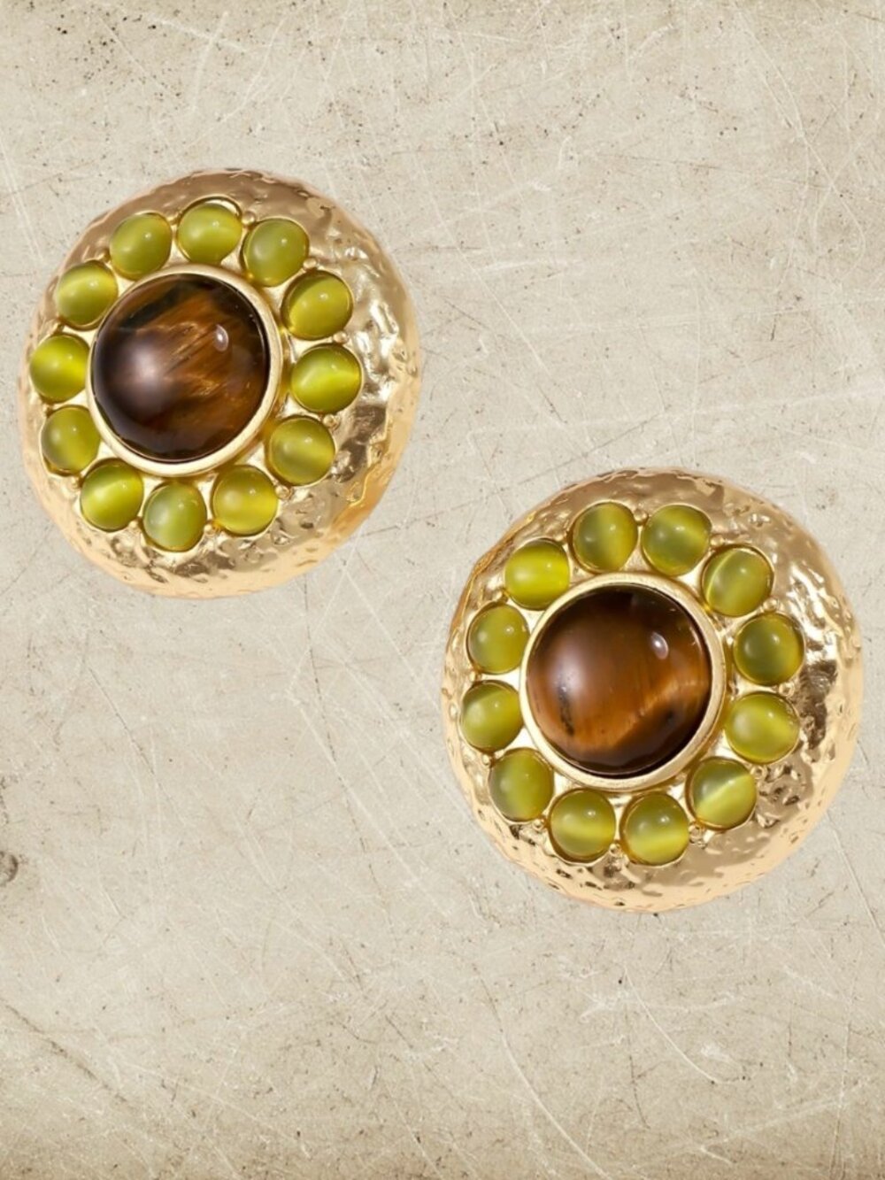Simply Savvy Golden Hour Halo Studs Tiger’s Eye Gold Earrings